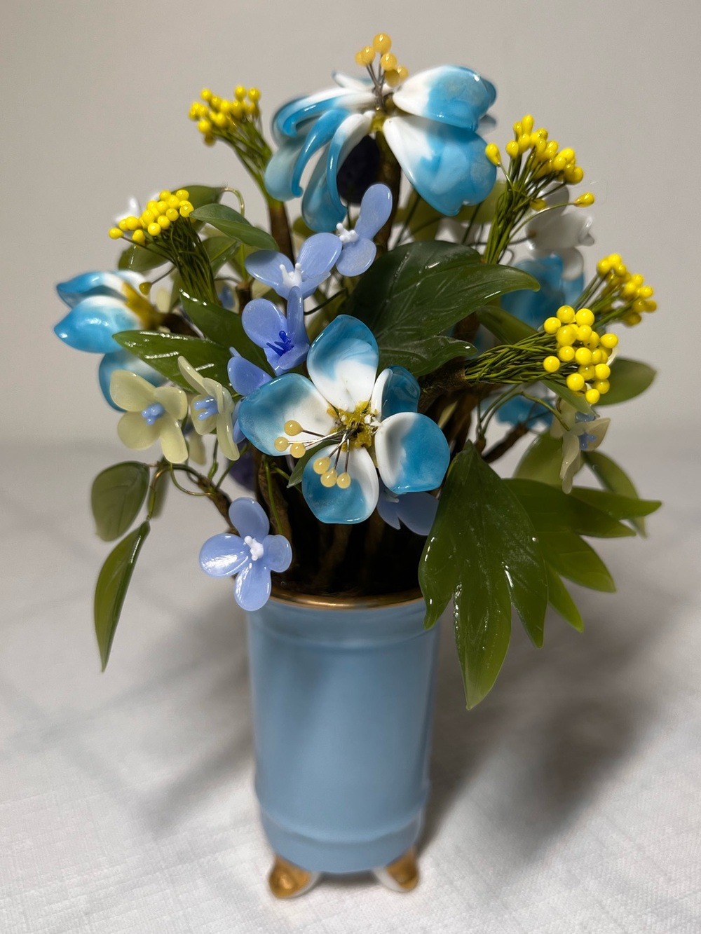 Vintage Japanese glass bonsai floral arrangement
footed mini ceramic vase
